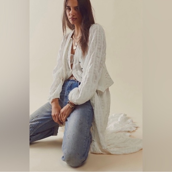 FREE PEOPLE maxi tired white Edie dress button down sz small - Picture 8 of 16